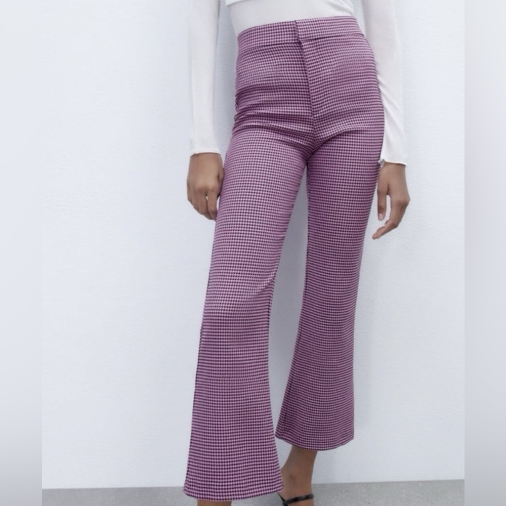 Zara Houndstooth Mini Flare Pants